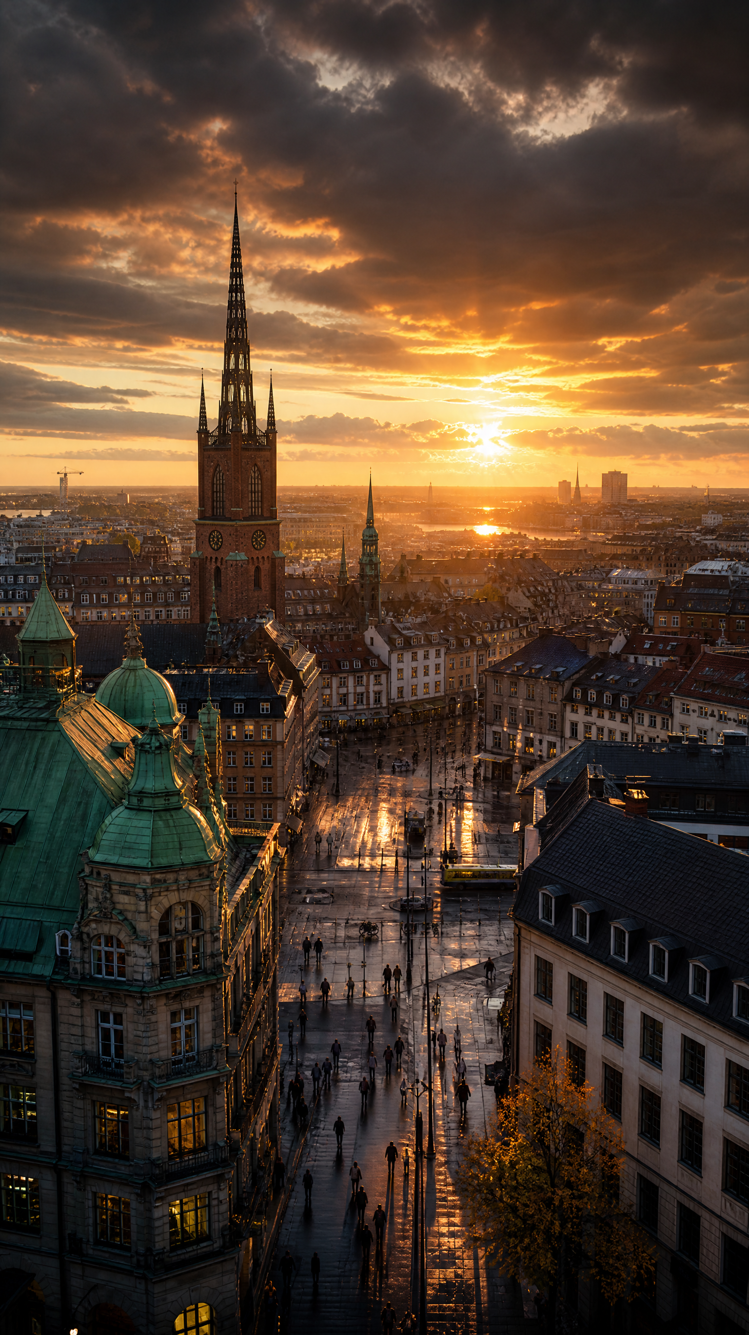 City skyline at sunrise